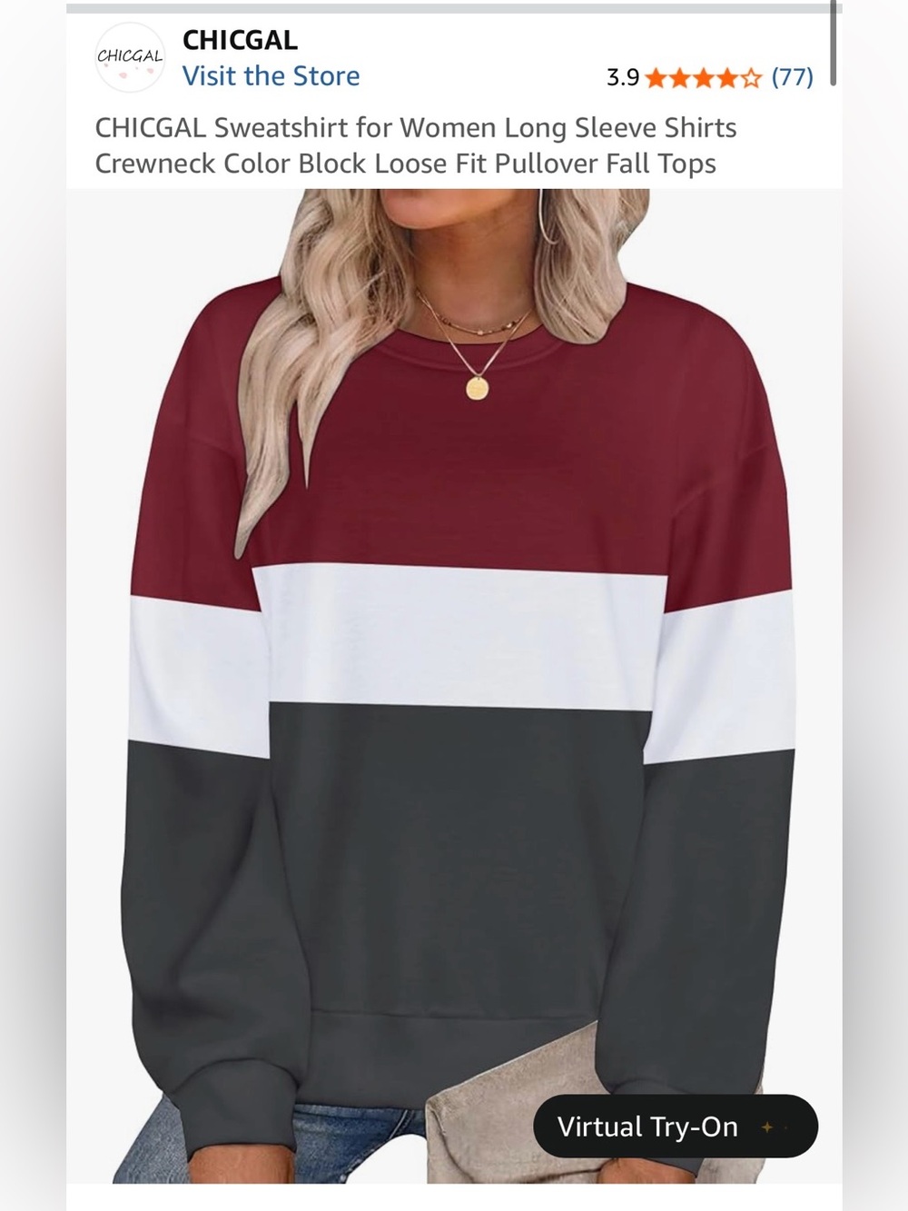Chicgal Striped Colorblock Sweatshirt Pullover Top Shirt Burgundy Red Gray M